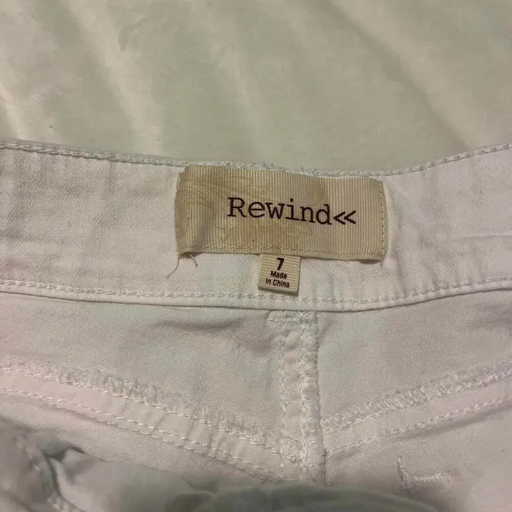 Rewind Low Rise Lace Trim White Denim Micro Mini Shorts - Picture 2 of 5